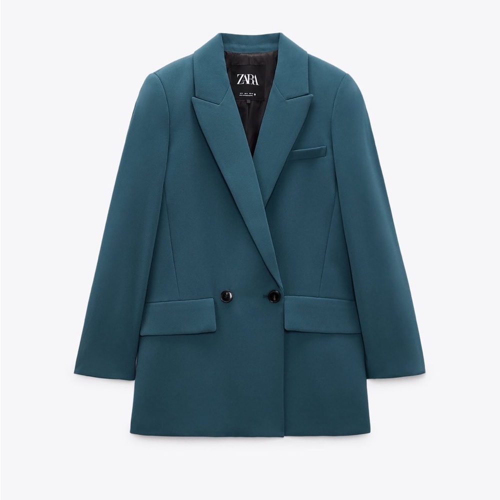 Zara FLOWY LONG BLAZER. Indigo Color. Size XS. New with Tags. - Picture 5 of 10